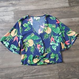 Full Circle Trends Tropical Button Down Crop Shirt